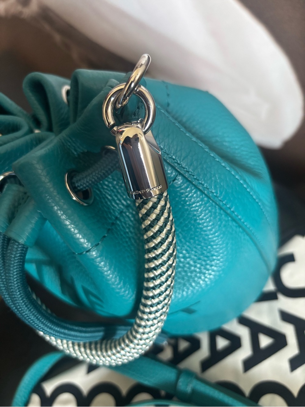 Marc Jacobs The Bucket Small Leather Drawstring Handbag in Teal - Picture 10 of 15